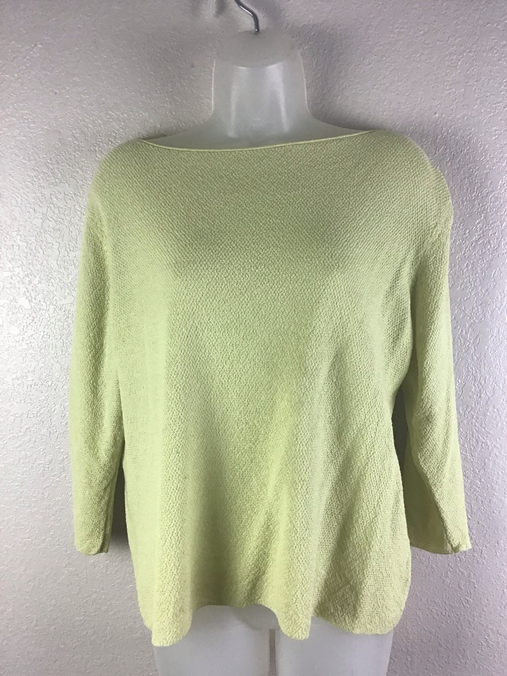 Eileen Fisher Vintage Italian Wool Boatneck Chartreuse Sweater Size medium